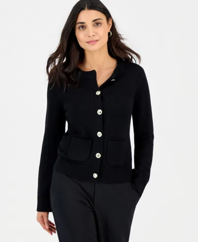 Inc International Concepts Petite Long-sleeve Button-front Cardigan, Macy's Exclusive In Black
