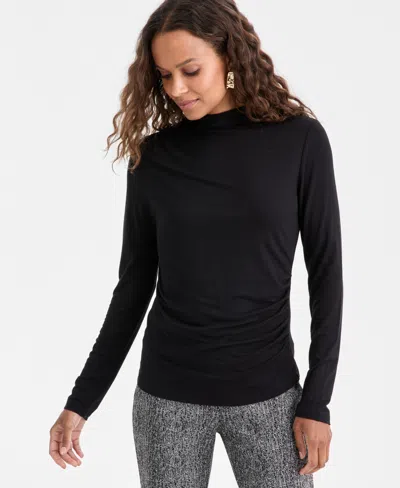 Inc International Concepts Petite Mock-neck Top, Macy's Exclusive In Black