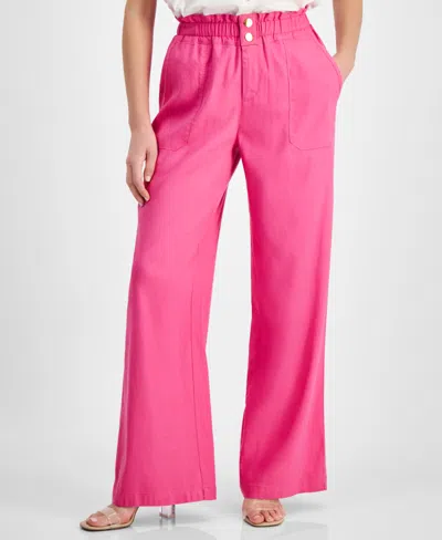 Inc International Concepts Petite Linen-blend Paperbag-waist Pants, Created For Macy's In Pink Glam