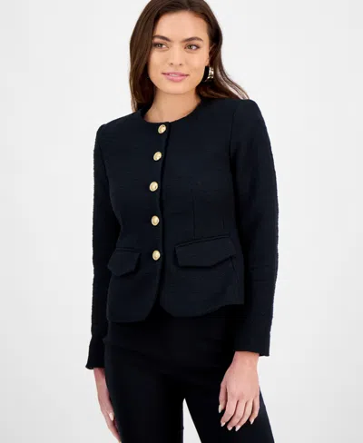 Inc International Concepts Petite Parisian Tweed Jacket, Exclusively At Macy's In Deep Black
