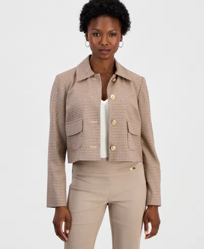 Inc International Concepts Petite Plaid Cropped Work Jacket, Macy's Exclusive In Copper Rust