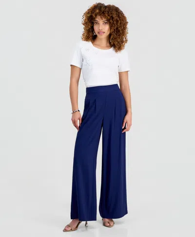 Inc International Concepts Petite Pleated Pull-on Wide-leg Pants, Macy's Exclusive In Purple