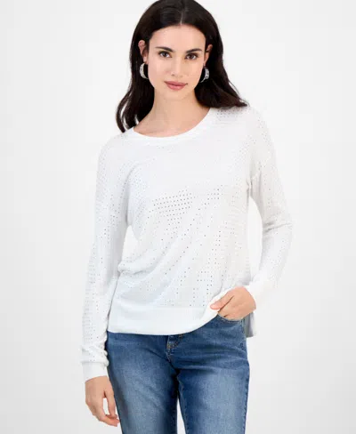 Inc International Concepts Petite Pointelle Crewneck Sweater, Exclusively At Macy's