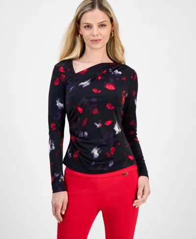 Inc International Concepts Petite Printed Asymmetric Top, Macy's Exclusive In Blue