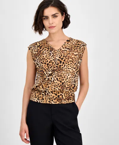 Inc International Concepts Petite Printed Banded-hem Sleeveless Top, Exclusively At Macy's In Animal Print