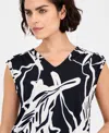 Inc International Concepts Petite Printed Banded-hem Sleeveless Top, Exclusively At Macy's In Black