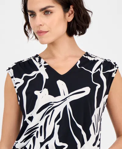 Inc International Concepts Petite Printed Banded-hem Sleeveless Top, Exclusively At Macy's In Black
