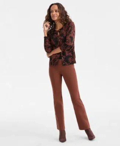 Inc International Concepts Petite Printed Button Front Cardigan Mid Rise Bootcut Pants Macys Exclusive In Brown