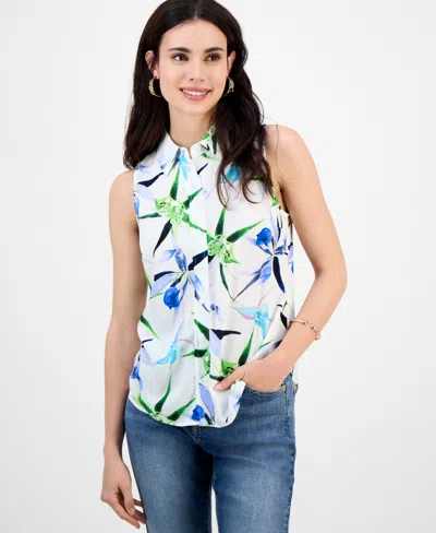 Inc International Concepts Petite Printed Button-front Top, Exclusively At Macy's