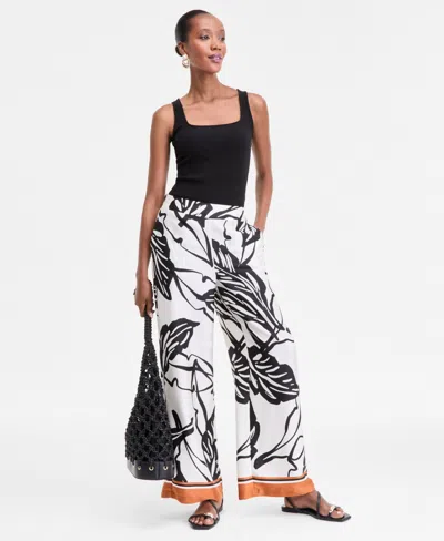 Inc International Concepts Petite Printed High Rise Wide-leg Pants, Exclusively At Macy's In Gray