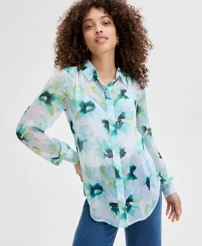 Inc International Concepts Petite Printed Long-sleeve Blouse, Exclusively At Macy's In Leah Bloom
