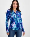 Inc International Concepts Plus Size Printed Long-sleeve Top, Exclusively At Macy's In Delia Dye