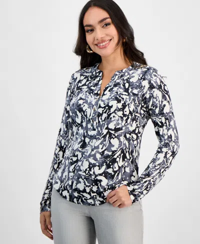 Inc International Concepts Petite Printed Long-sleeve Top, Exclusively At Macy's In Trina Text