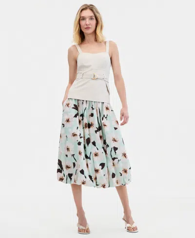 Inc International Concepts Petite Puff Sleeve Bubble Blouse Pull On Midi Skirt Macys Exclusive In Multi