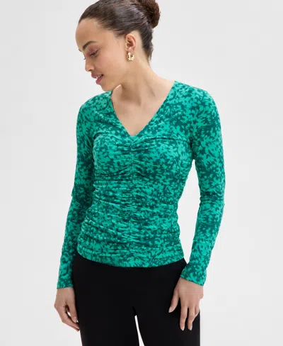 INC INTERNATIONAL CONCEPTS PETITE PRINTED RUCHED TOP, EXCLUSIVELY AT MACY'S