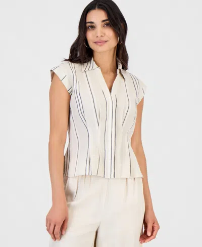 Inc International Concepts Petite Printed Short-sleeve Collared Button-up Blouse, Macy's Exclusive In White