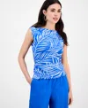 Inc International Concepts Petite Printed Side-ruched Mesh Tank Top, Exclusively At Macy's