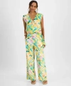 Inc International Concepts Petite Printed Side Tied Top Pull On Wide Leg Pants Exclusively At Macys In Green