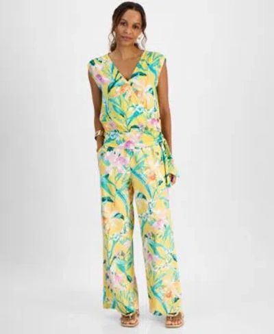 Inc International Concepts Petite Printed Side Tied Top Pull On Wide Leg Pants Exclusively At Macys