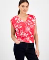 Inc International Concepts Inc Plus Size Printed Ruched Surplice-neck Top, Exclusively At Macy's In Freyabloom