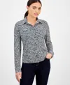 Inc International Concepts Women's Printed Knit Utility Shirt, Exclusively At Macy's In Gray