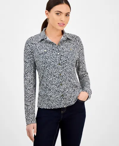 INC INTERNATIONAL CONCEPTS PETITE PRINTED UTILITY SHIRT, EXCLUSIVELY AT MACY'S
