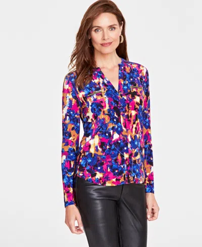 Inc International Concepts Petite Printed V-neck Blouse, Created For Macy's In Mela Combo
