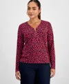 Inc International Concepts Petite Printed Zip-front Top, Macy's Exclusive In Red