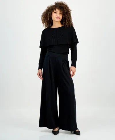 Inc International Concepts Petite Pull-on Flare-slit-hem Pants, Macy's Exclusive In Black