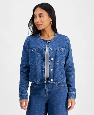 Inc International Concepts Petite Quilted Button-front Jacket, Created For Macy's In Medium Blue