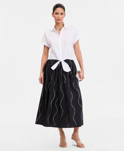 Inc International Concepts Petite Rhinestone Top Midi Skirt Macys Exclusive In Black