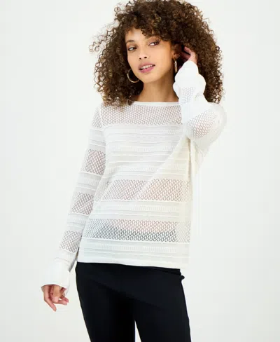 Inc International Concepts Petite Ruffle Pointelle Sweater, Macy's Exclusive In White