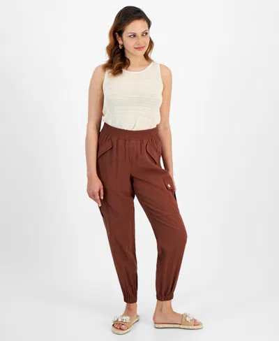 Inc International Concepts Petite Satin High-rise Belted Cargo Pants, Created For Macy's In Brazilian Sand