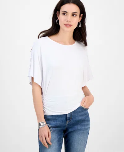 Inc International Concepts Petite Scoop-neck Ruched Top, Exclusively At Macy's