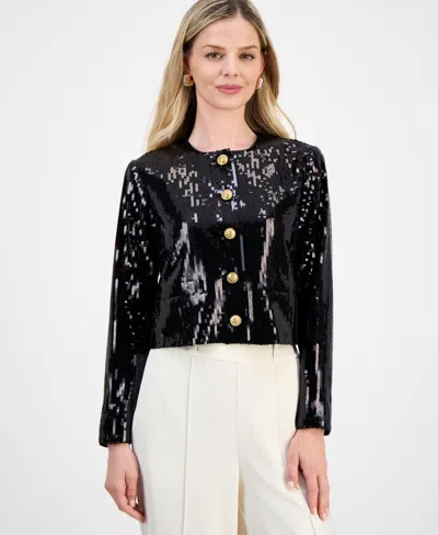 Inc International Concepts Petite Sequin Jacket, Macy's Exclusive In Black