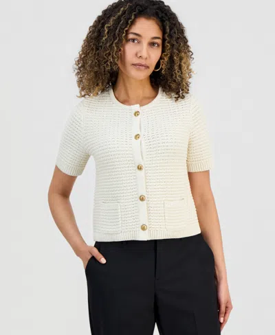 Inc International Concepts Petite Short-sleeve Cardigan, Macy's Exclusive In White