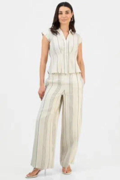 Inc International Concepts Petite Short Sleeve Collared Button Up Blouse Wide Leg Pull On Pants Exclusively At Macys In Mel Stripe