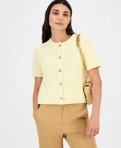 Inc International Concepts Petite Short-sleeve Cardigan, Macy's Exclusive In Yellow