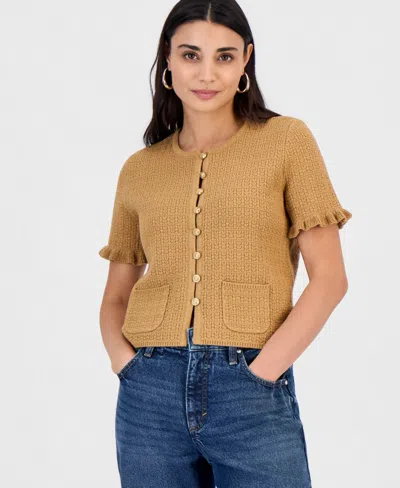 Inc International Concepts Petite Short-sleeve Fringe Sweater, Macy's Exclusive In Multi