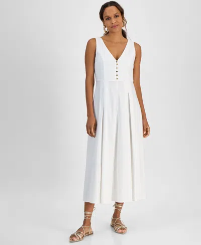 Inc International Concepts Petite Sleeveless Button-front Dress, Exclusively At Macy's In Bright White