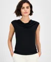 Inc International Concepts Women's Cotton Extended-shoulder Cowlneck Top, Exclusively At Macy's In Black