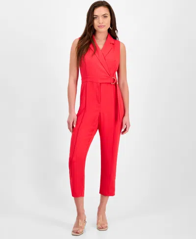 Inc International Concepts Petite Sleeveless Notch-lapel Jumpsuit, Created For Macy's In Fresh Lipstick