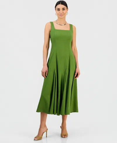 Inc International Concepts Petite Square-neck Linen Dress, Macy's Exclusive In Green