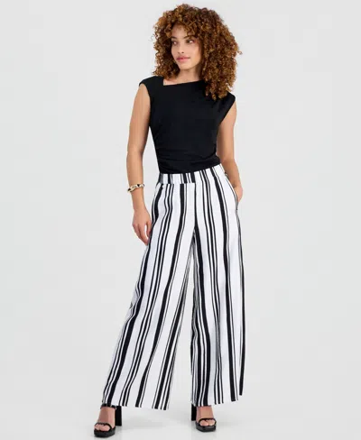 Inc International Concepts Petite Stripe High-rise Wide-leg Pants, Macy's Exclusive In Multi