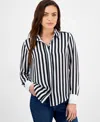 Inc International Concepts Petite Striped Contrast-cuff Shirt, Exclusively At Macy's In Anna Strip