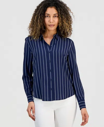 Inc International Concepts Petite Striped Shirt, Macy's Exclusive In Blue