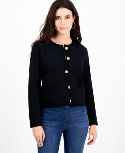Inc International Concepts Petite Structured Long-sleeve Sweater Jacket, Macy's Exclusive In Black