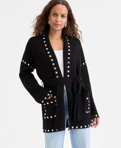 Inc International Concepts Petite Studded Cardigan, Macy's Exclusive In Black