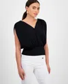 Inc International Concepts Petite Surplice-neck Sleeveless Top, Exclusively At Macy's In Deep Black
