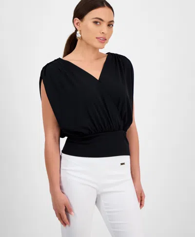 Inc International Concepts Petite Surplice-neck Sleeveless Top, Exclusively At Macy's In Deep Black